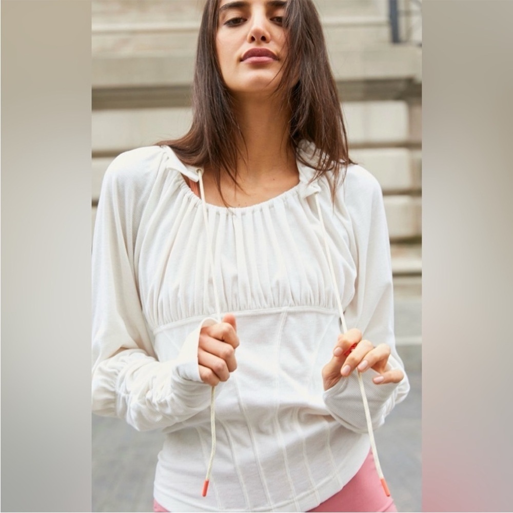 Free People Movement Look Within Layer Long Sleeve Hoodie in Cream Sz S